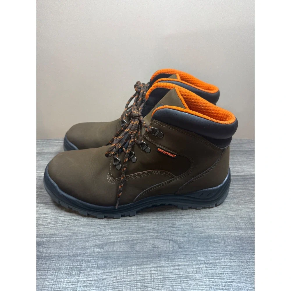 Hytest Mens Waterproof Safety Work Boots Brown Leather Oil Resistant Size 12W